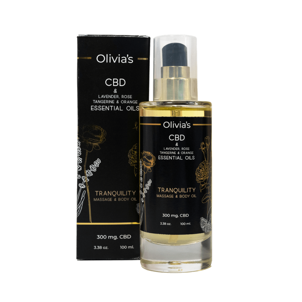 300mg CBD Olivia's Tranquility Massage and Body Oil Front