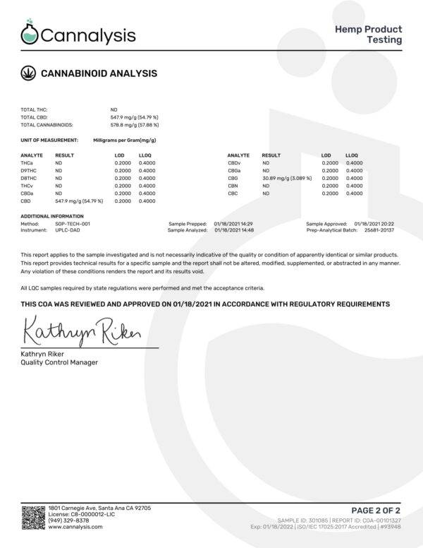 CBD Living Mango Disposable Vape Certificate of Analysis Page 2
