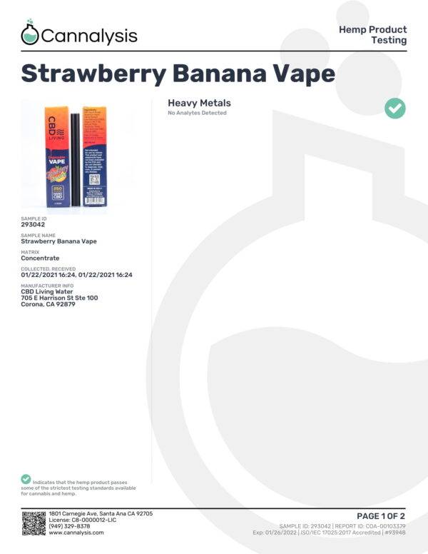 CBD Living Disposable Vape Strawberry Banana Flavor Certificate of Analysis Page 3