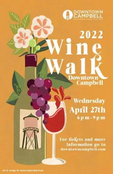 Spring Wine Walk Downtown Campbell Event Flyer