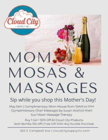 Mom-Mosas & Massages 2023 Event Flyer